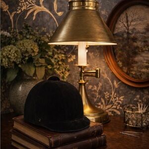 Vintage Olympian Black Velveteen Riding Helmet Hat Equestrian Size 6 7/8 Bow